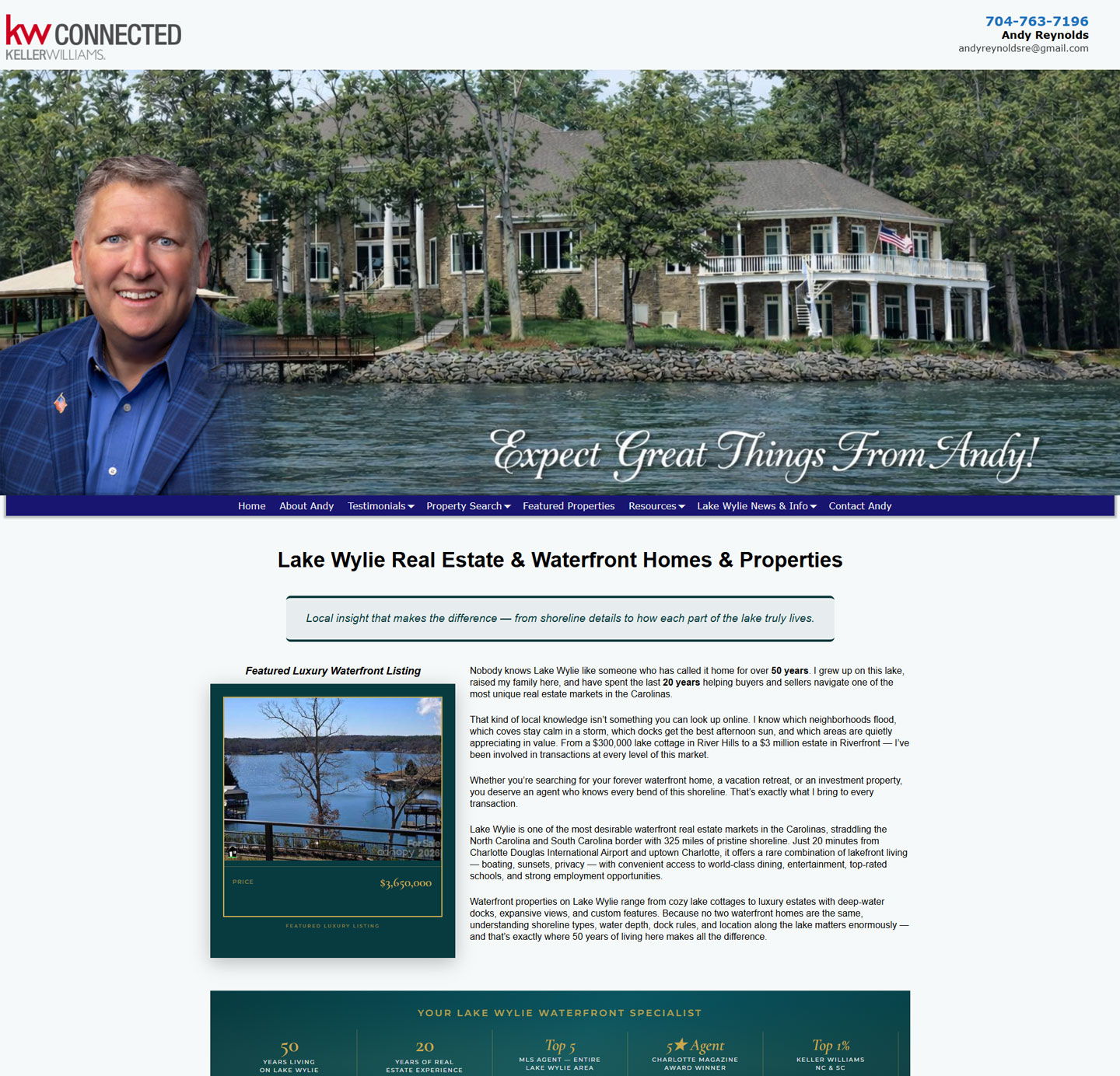 Andy on Lake Wylie real estate website support and local SEO for Lake Wylie waterfront property searches.