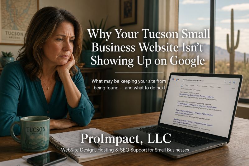 Tucson small business owner frustrated that her website is not showing up on Google search results.