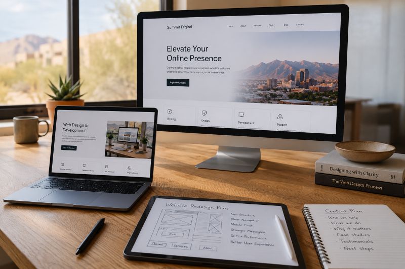 Modern Web Design Workspace | ProImpact, LLC Tucson website design and redesign planning for a small business WordPress website
