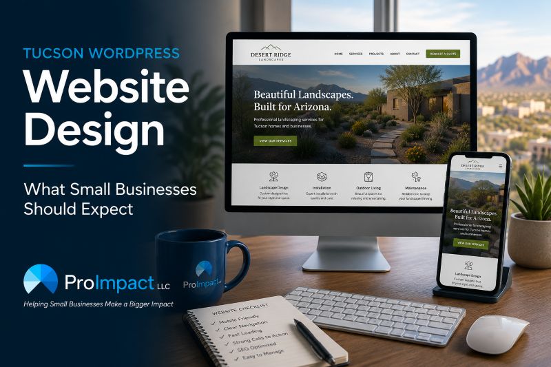 Tucson WordPress website design displayed on desktop and mobile screens with ProImpact branding