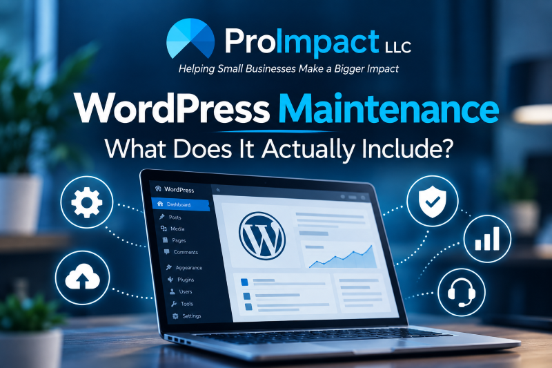 WordPress maintenance for small businesses, including updates, backups, security, performance monitoring, and support